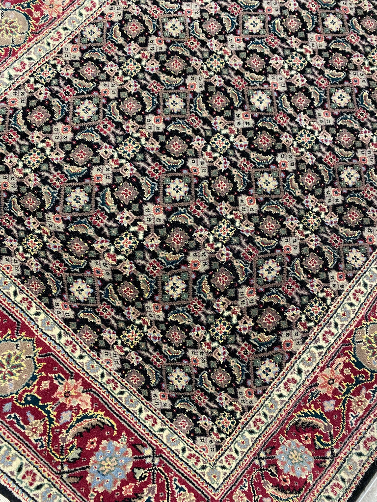 8' Feet Runner Herati Fish Tabriz BLACK Fine Rug Wool and SILK #F-6794