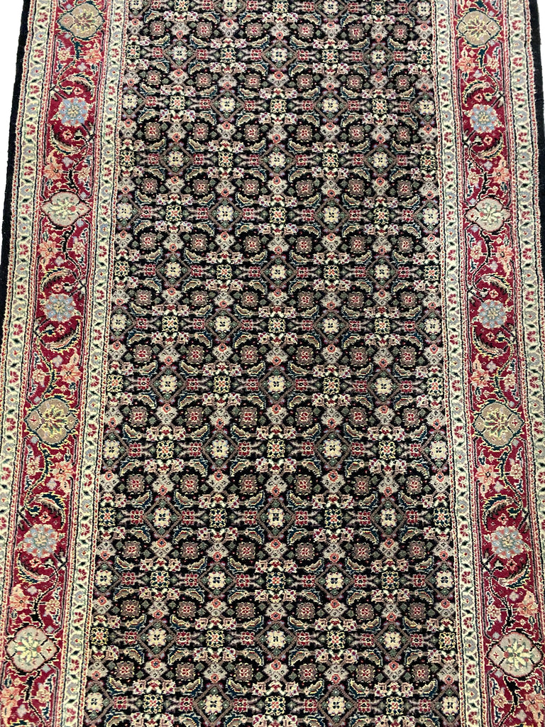 8' Feet Runner Herati Fish Tabriz BLACK Fine Rug Wool and SILK #F-6794