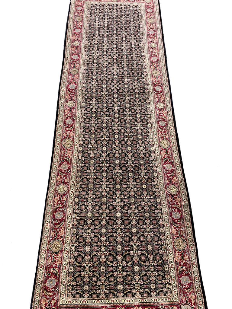 8' Feet Runner Herati Fish Tabriz BLACK Fine Rug Wool and SILK #F-6794