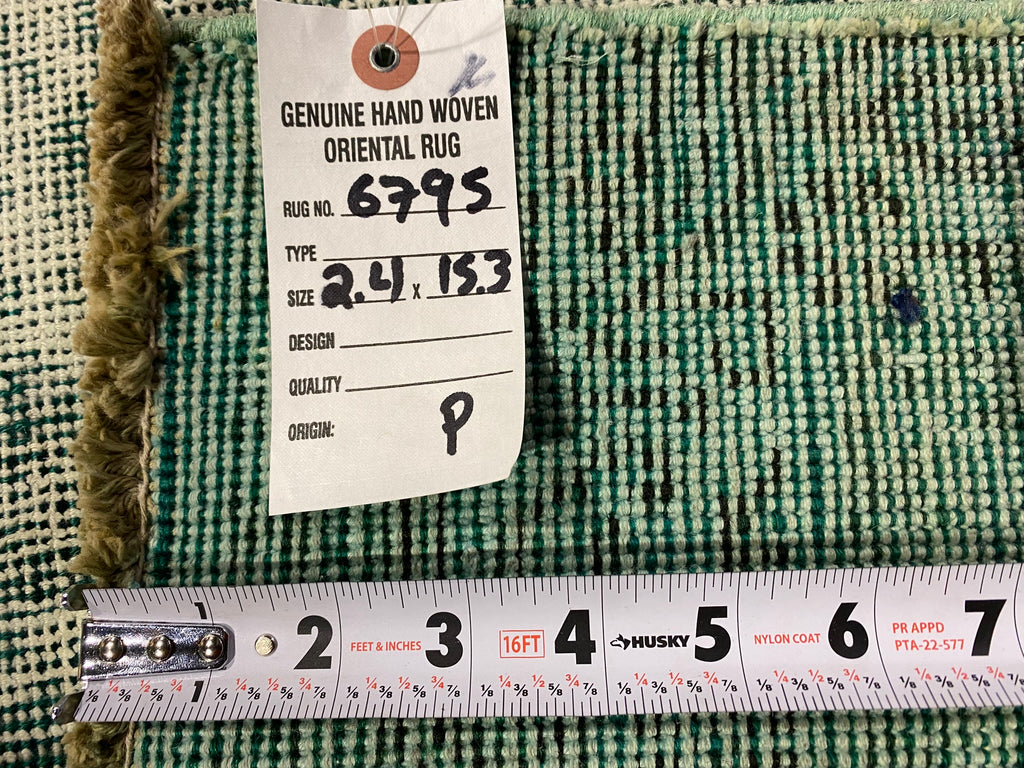 15' Long Vintage Runner Low Pile GREEN Contemporary #F-6795