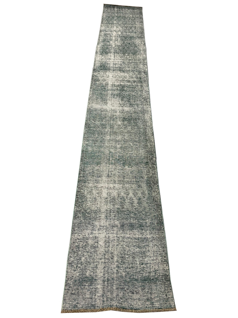 15' Long Vintage Runner Low Pile GREEN Contemporary #F-6795