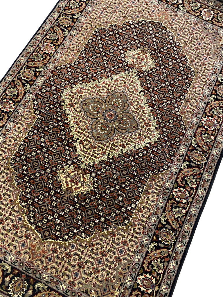 3.1 x 4.11 Quality Handmade Wool and Silk Mahi Tabriz Rug BLACK #F-6797