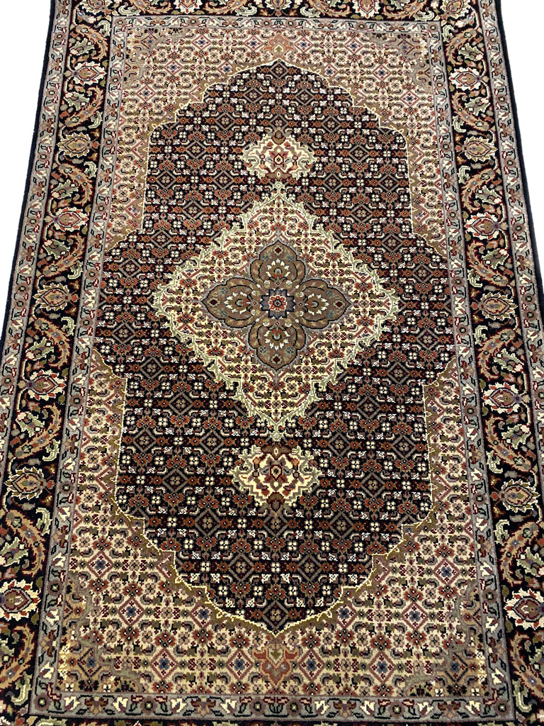 3.1 x 4.11 Quality Handmade Wool and Silk Mahi Tabriz Rug BLACK #F-6797