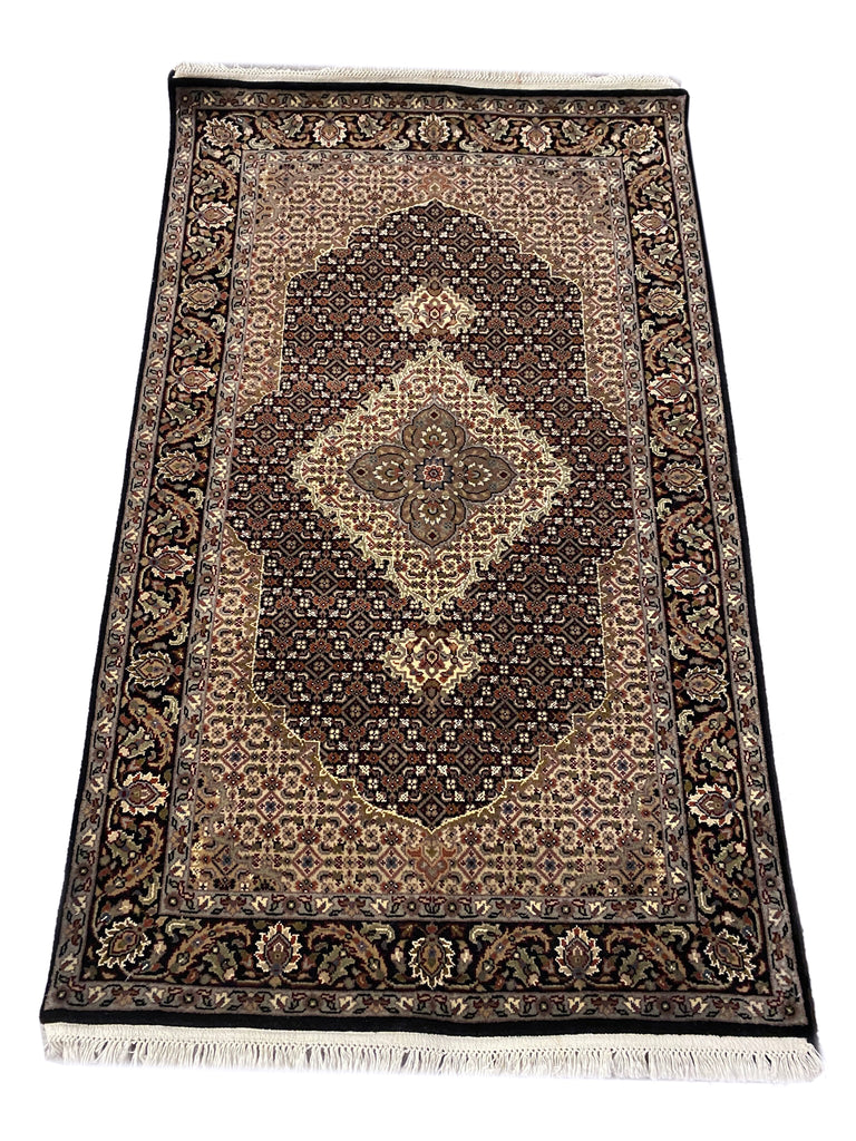3.1 x 4.11 Quality Handmade Wool and Silk Mahi Tabriz Rug BLACK #F-6797