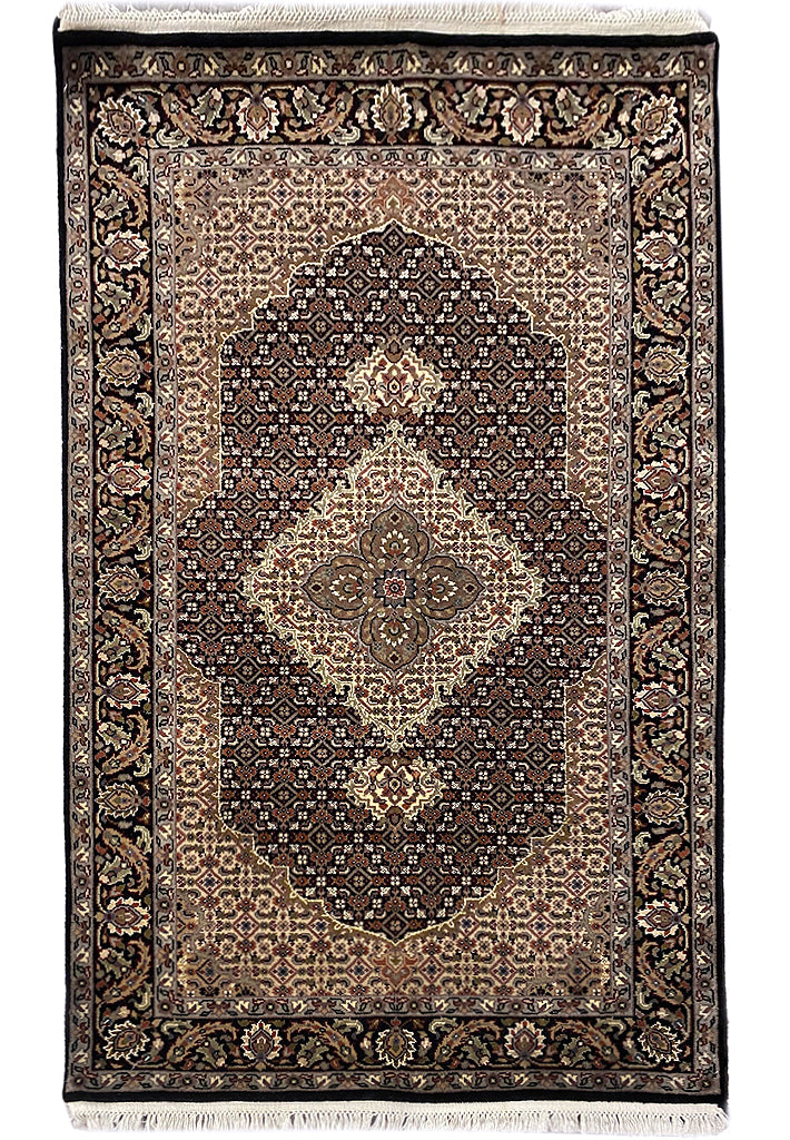 3.1 x 4.11 Quality Handmade Wool and Silk Mahi Tabriz Rug BLACK #F-6797