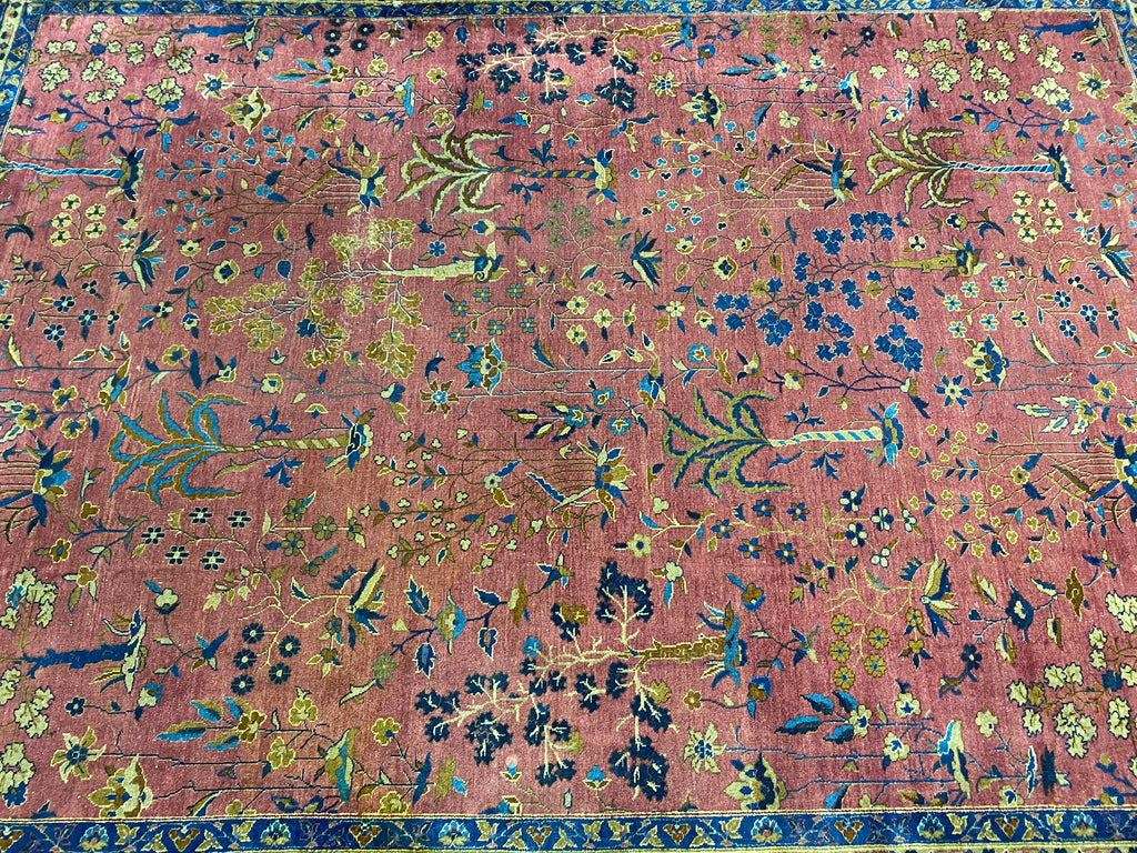 9.11 x 11.9 Antique Tabriz Wool Rug TREES #F-6804