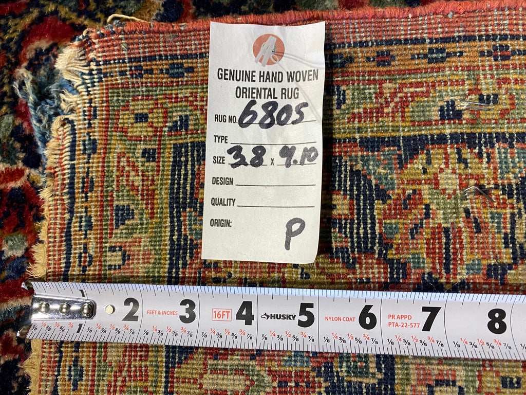 3.8 X 9.10 Antique Sarouk Runner 1940's #F-6805