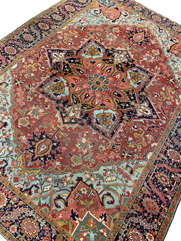 9.0 x 12.5 Genuine Antique Persian Heriz Serapi Rug 1940's #F-6806