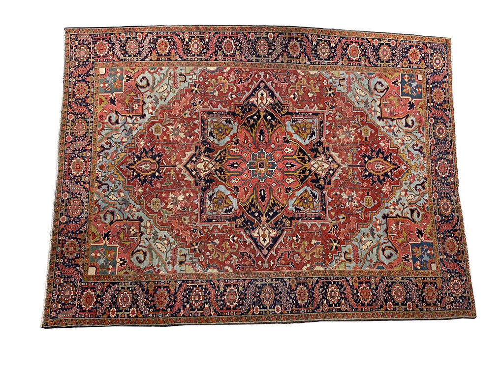 9.0 x 12.5 Genuine Antique Persian Heriz Serapi Rug 1940's #F-6806