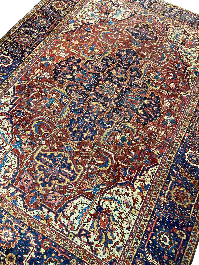 9 x 12 Genuine Antique Persian Heriz Rug 1940's #F-6807