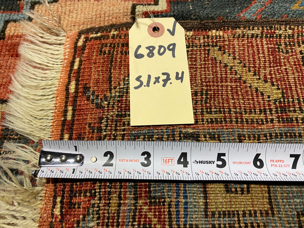 5.1 x 7.4 Semi-Antique Tribal Persian Kurd Rug Wool on Wool #F-6809