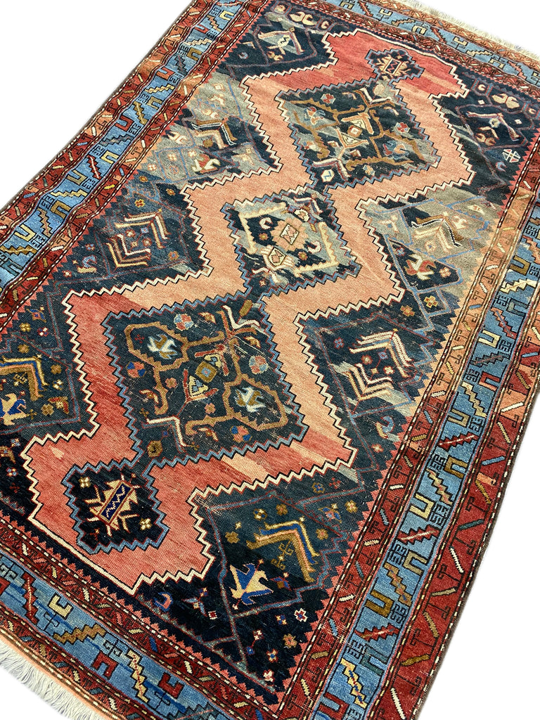 5.1 x 7.4 Semi-Antique Tribal Persian Kurd Rug Wool on Wool #F-6809