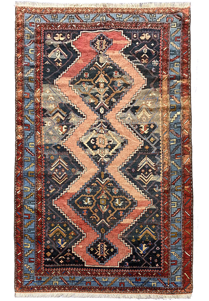 5.1 x 7.4 Semi-Antique Tribal Persian Kurd Rug Wool on Wool #F-6809