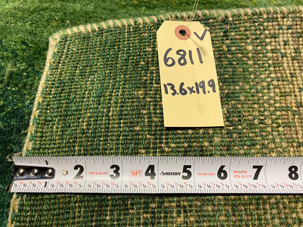 13.6 x 19.9 Oversize Contemporary Wool Handmade Rug GREEN #F-6811