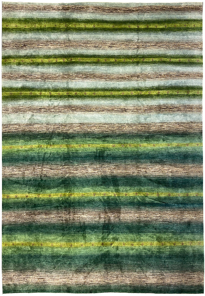 13.6 x 19.9 Oversize Contemporary Wool Handmade Rug GREEN #F-6811