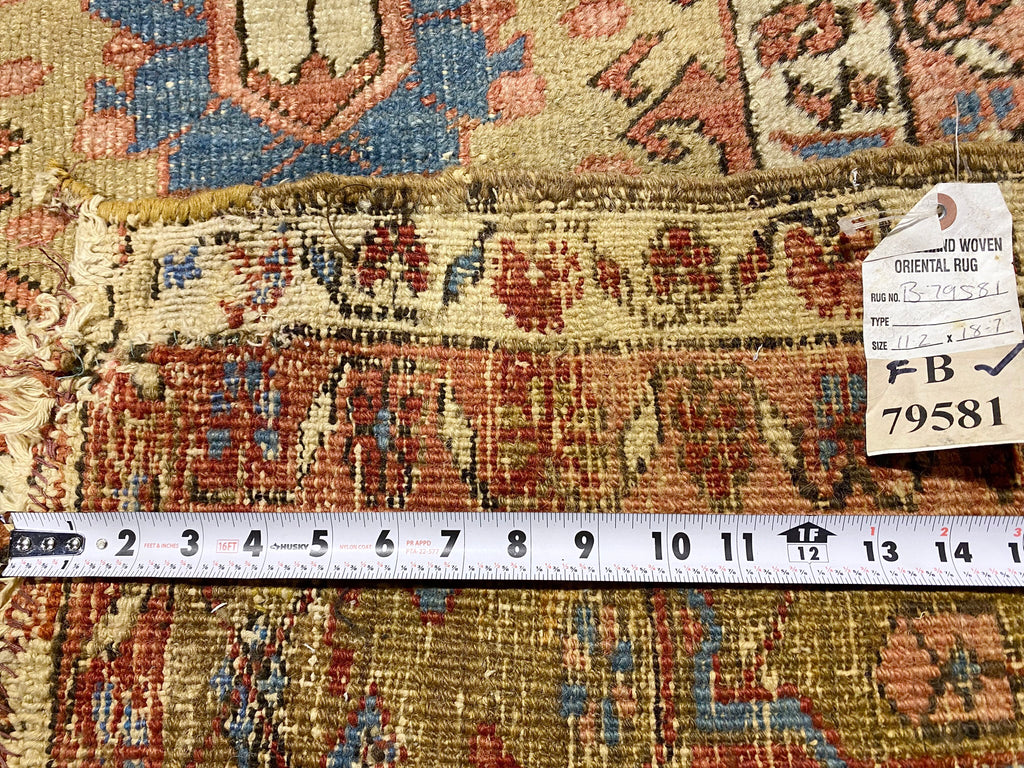 11.2 x 18.7 Authentic Antique Persian Heriz Karaja Carpet Special Rug #B-79581