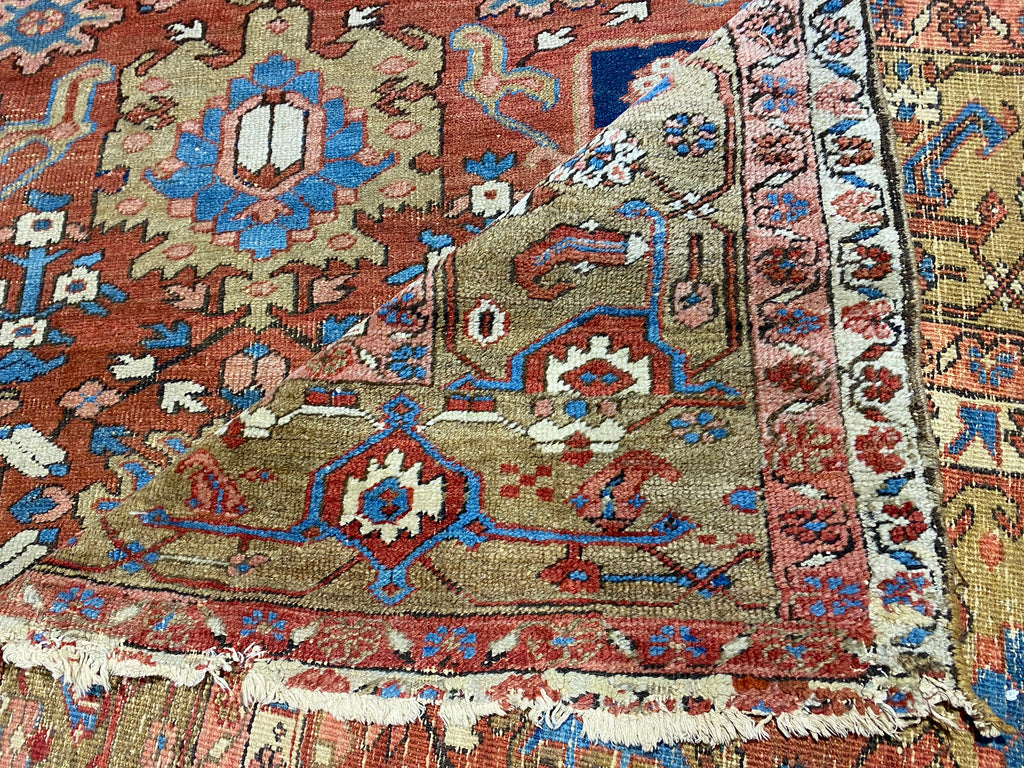 11.2 x 18.7 Authentic Antique Persian Heriz Karaja Carpet Special Rug #B-79581