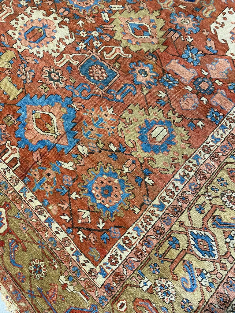 11.2 x 18.7 Authentic Antique Persian Heriz Karaja Carpet Special Rug #B-79581