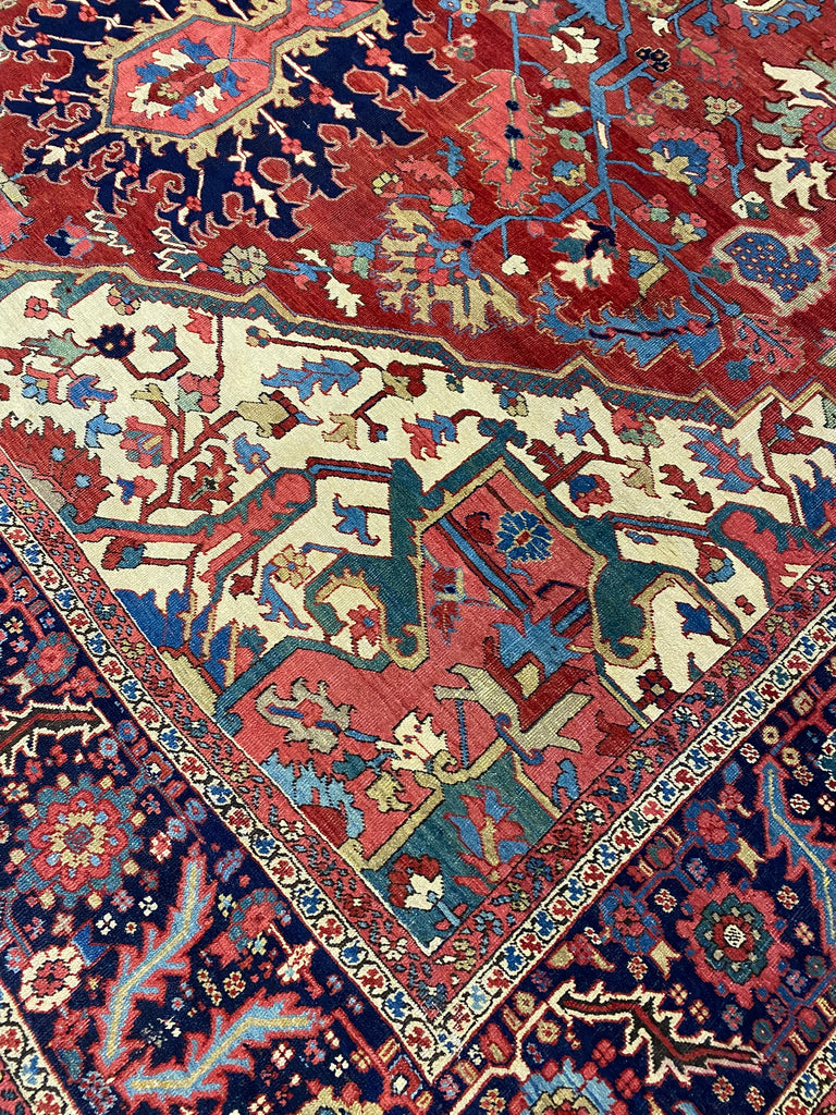 12.2 x 21.2 Authentic Persian Serapi Heriz Large Rug 1930's #PIX-12132