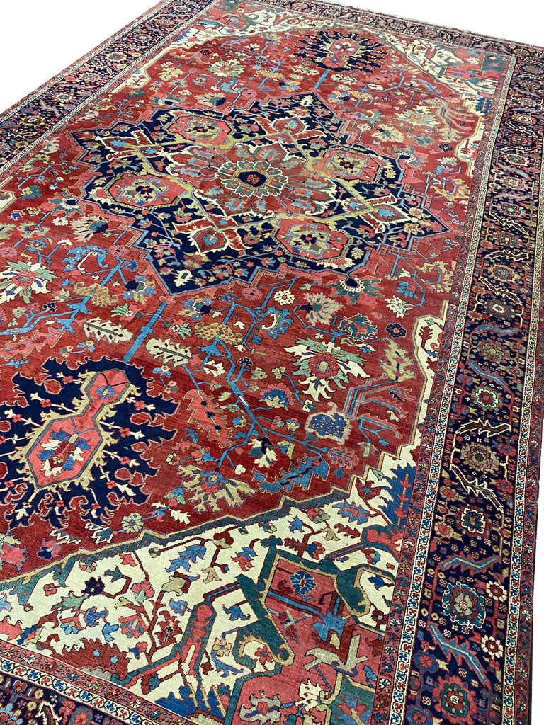 12.2 x 21.2 Authentic Persian Serapi Heriz Large Rug 1930's #PIX-12132