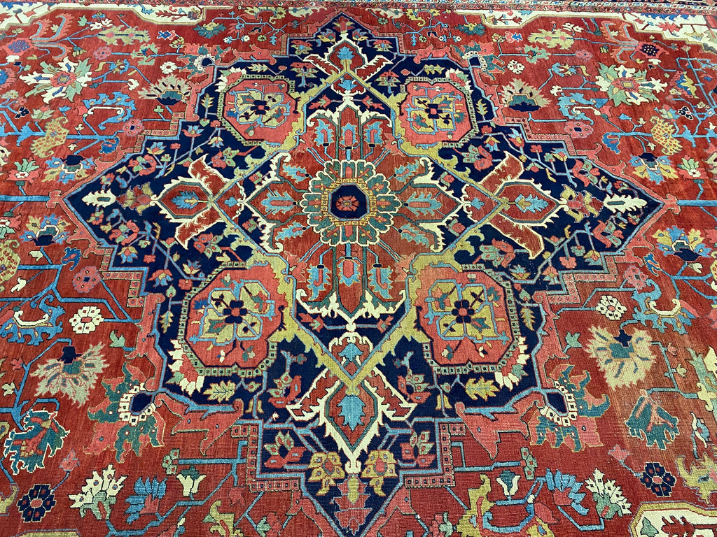 12.2 x 21.2 Authentic Persian Serapi Heriz Large Rug 1930's #PIX-12132