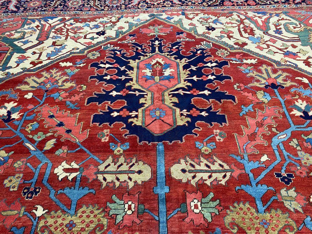 12.2 x 21.2 Authentic Persian Serapi Heriz Large Rug 1930's #PIX-12132