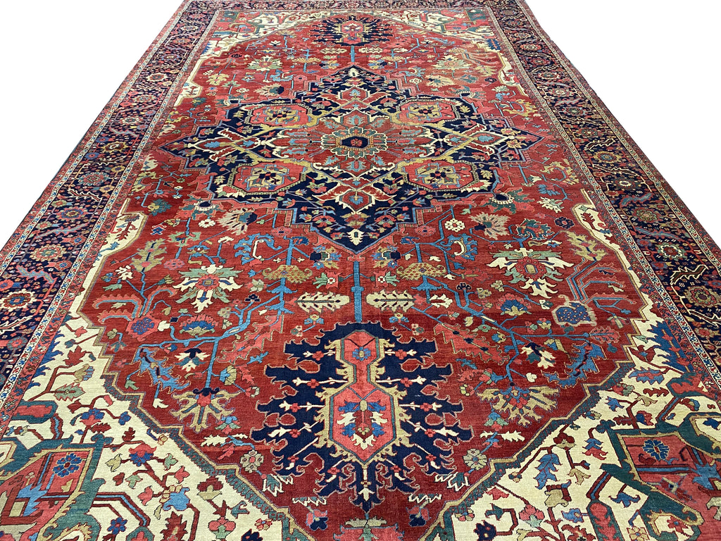 12.2 x 21.2 Authentic Persian Serapi Heriz Large Rug 1930's #PIX-12132