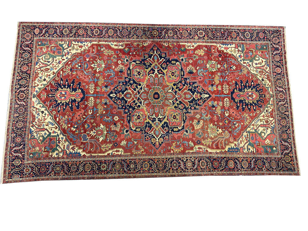 12.2 x 21.2 Authentic Persian Serapi Heriz Large Rug 1930's #PIX-12132