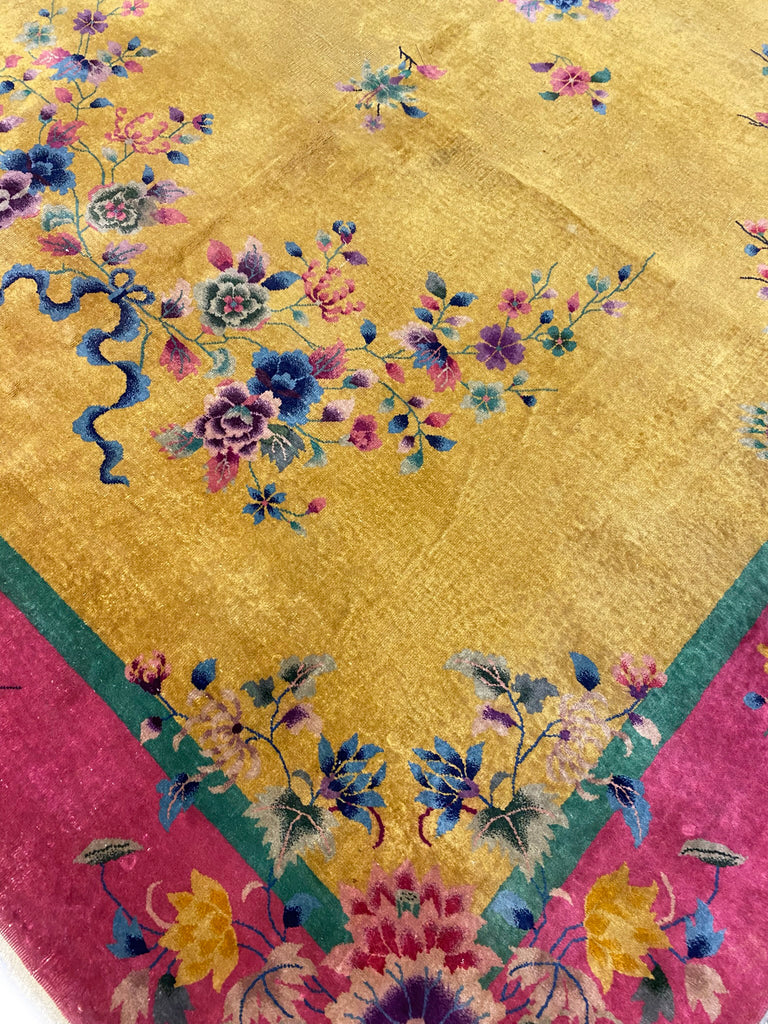 9.10 x 13.6 Art Deco Antique Chinese Rug 1940's #F-6812