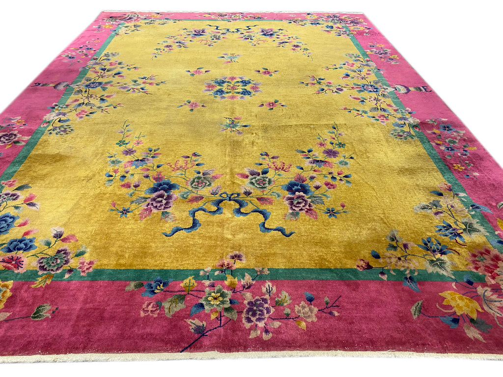 9.10 x 13.6 Art Deco Antique Chinese Rug 1940's #F-6812