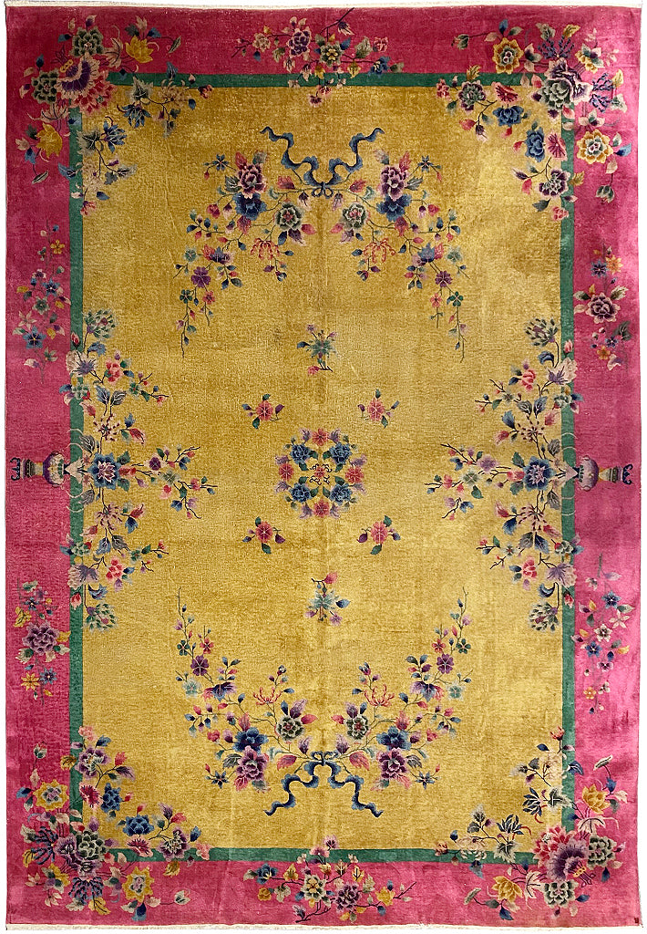 9.10 x 13.6 Art Deco Antique Chinese Rug 1940's #F-6812