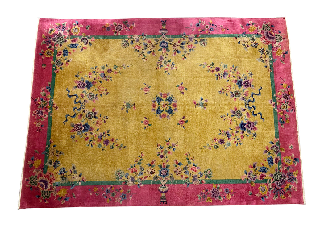 9.10 x 13.6 Art Deco Antique Chinese Rug 1940's #F-6812