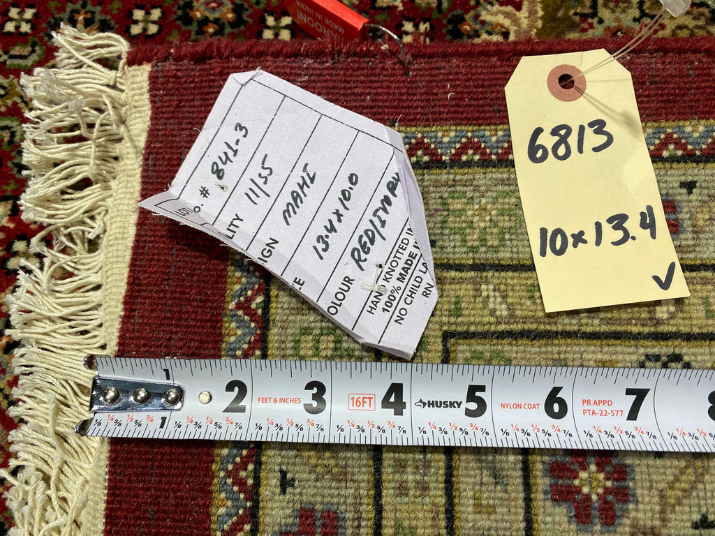 10 x 13.4 Fine Quality Wool and Silk Tabriz Mahi handmade in India Lustrous Pile Dense Weave #F-6813