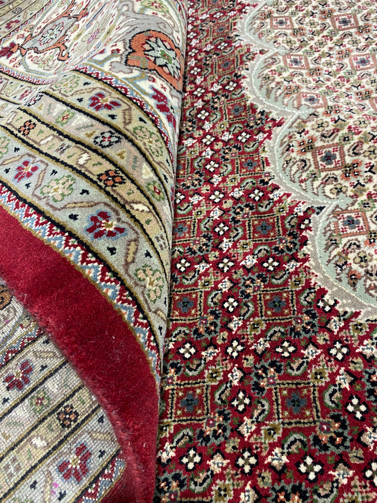 10 x 13.4 Fine Quality Wool and Silk Tabriz Mahi handmade in India Lustrous Pile Dense Weave #F-6813