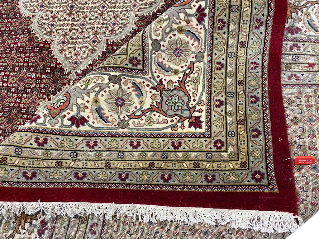 10 x 13.4 Fine Quality Wool and Silk Tabriz Mahi handmade in India Lustrous Pile Dense Weave #F-6813