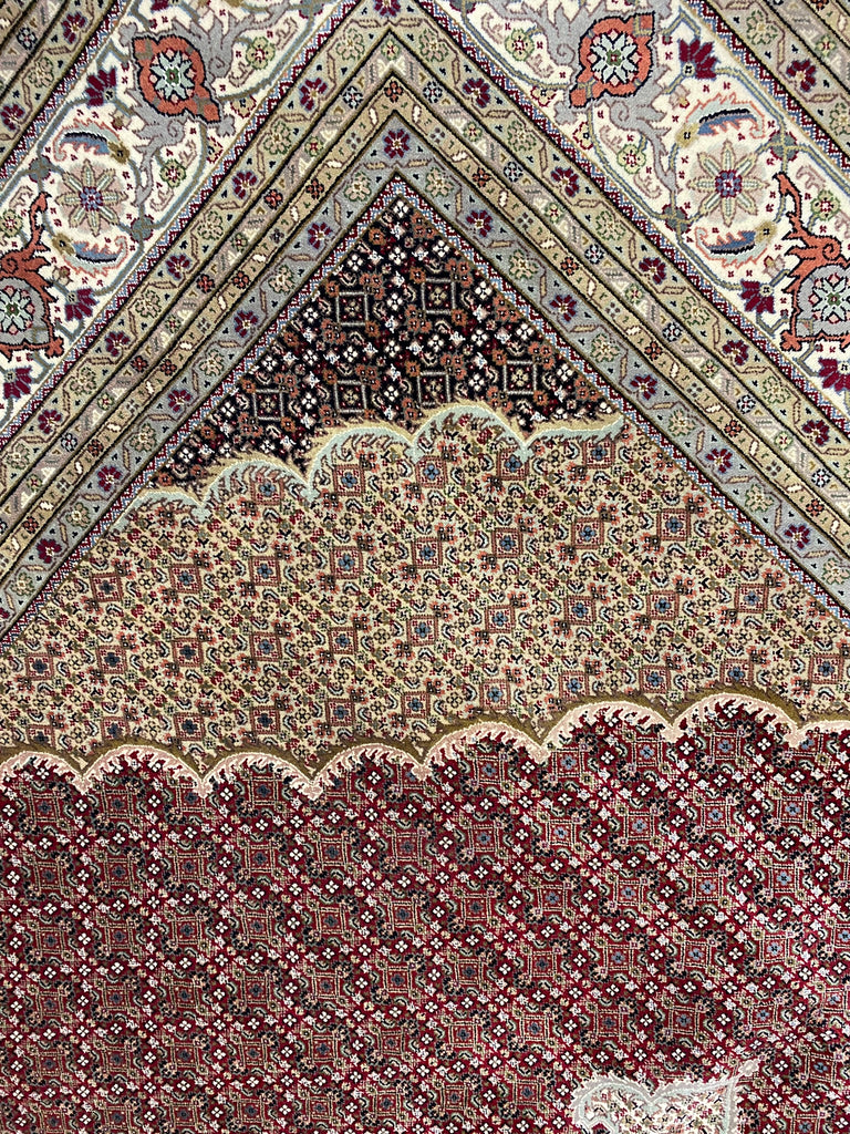 10 x 13.4 Fine Quality Wool and Silk Tabriz Mahi handmade in India Lustrous Pile Dense Weave #F-6813