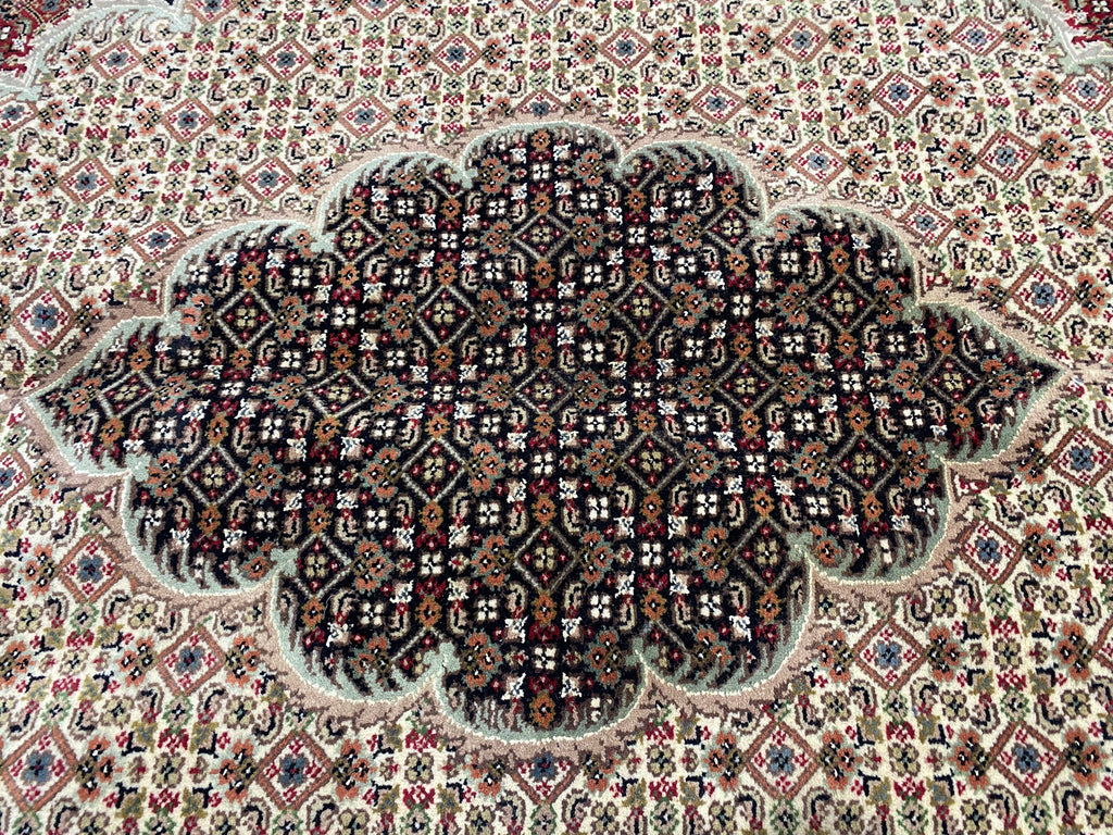 10 x 13.4 Fine Quality Wool and Silk Tabriz Mahi handmade in India Lustrous Pile Dense Weave #F-6813