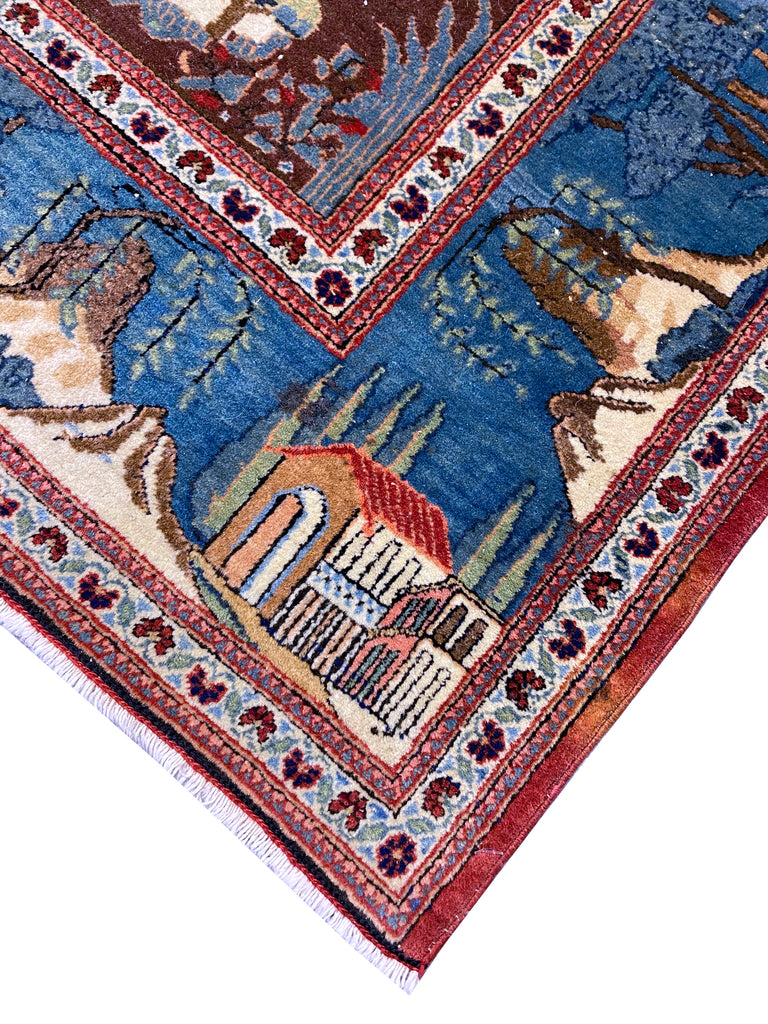 4.4 x 6.9 Genuine Persian Tehran Rug Scenery Carpet #F-6814