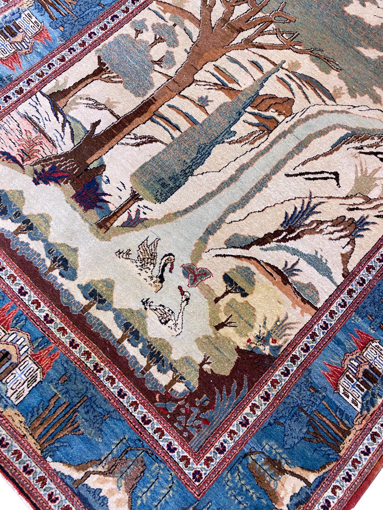 4.4 x 6.9 Genuine Persian Tehran Rug Scenery Carpet #F-6814