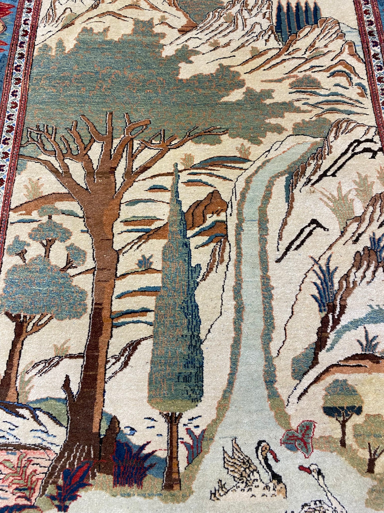 4.4 x 6.9 Genuine Persian Tehran Rug Scenery Carpet #F-6814