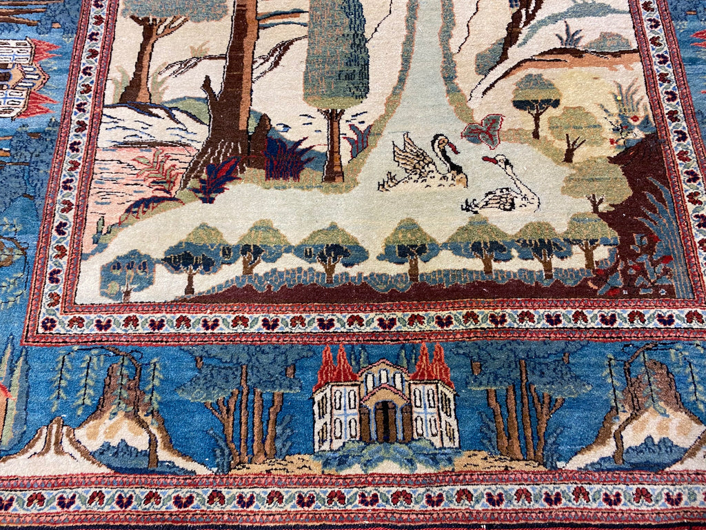 4.4 x 6.9 Genuine Persian Tehran Rug Scenery Carpet #F-6814