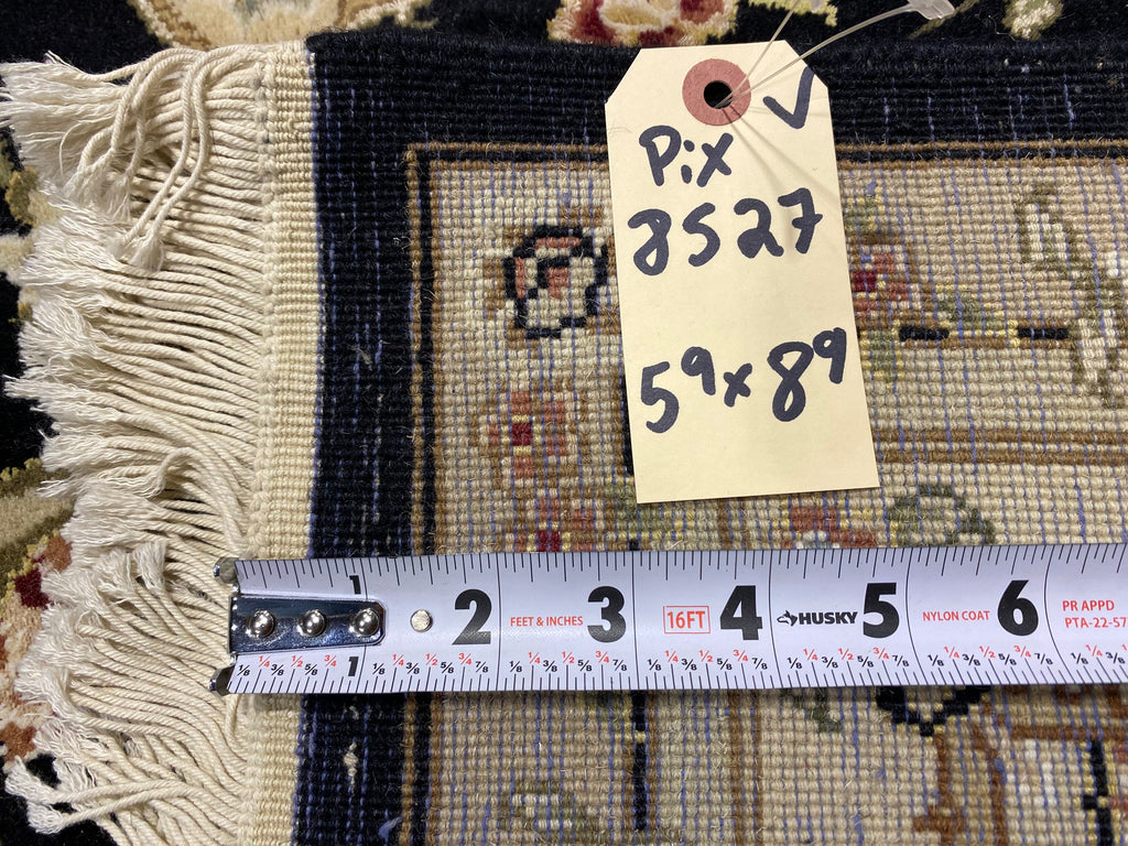 5.9 x 8.9 Wool and Silk Quality Handmade Rug BLACK #PIX-8527