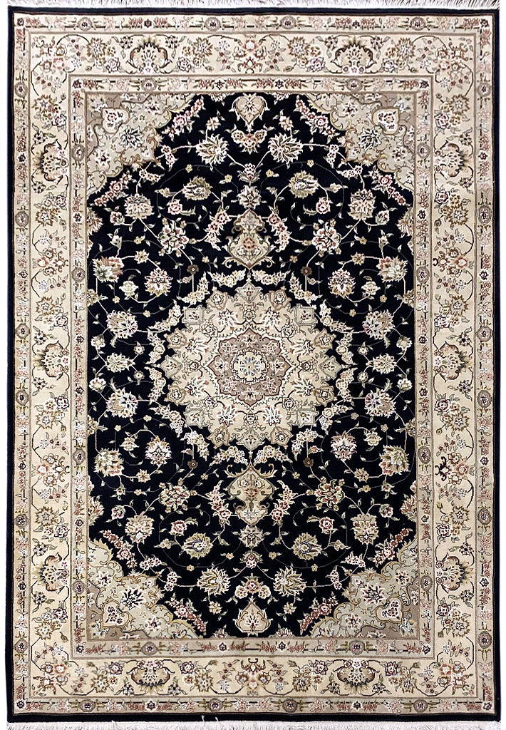 5.9 x 8.9 Wool and Silk Quality Handmade Rug BLACK #PIX-8527