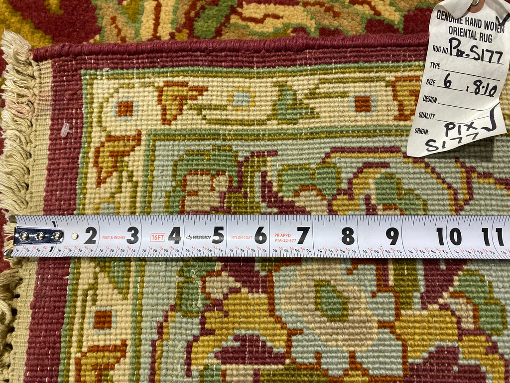 6' x 9' New Handmade Wool Rug Burgundy Green #PIX-5177