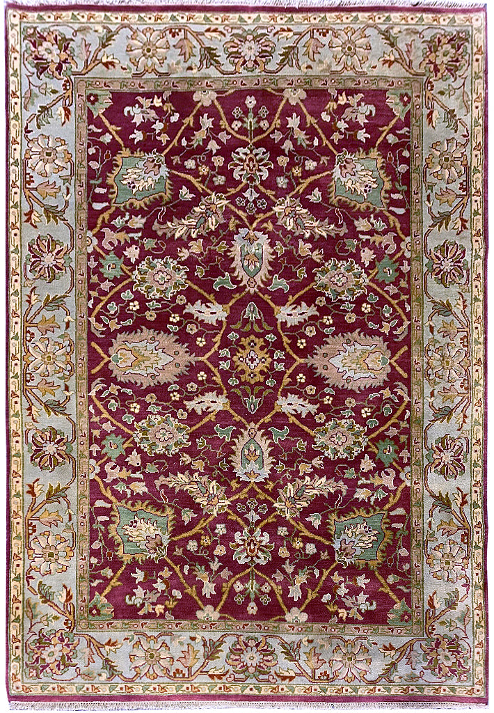 6' x 9' New Handmade Wool Rug Burgundy Green #PIX-5177