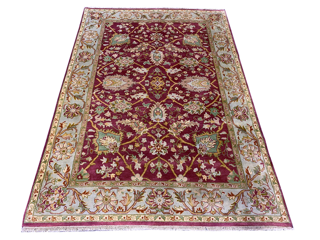 6' x 9' New Handmade Wool Rug Burgundy Green #PIX-5177