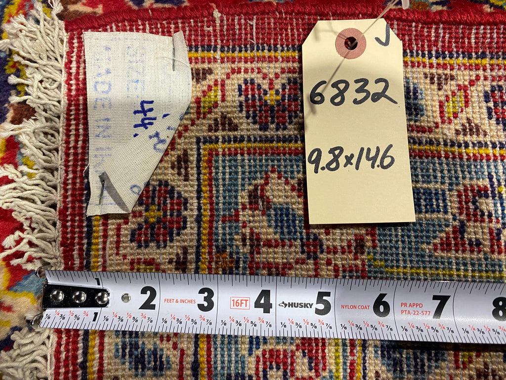 9.8 x 14.6 Genuine Persian Kashan Rug Traditional Red Blue #F-6832
