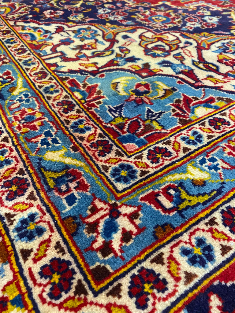 9.8 x 14.6 Genuine Persian Kashan Rug Traditional Red Blue #F-6832