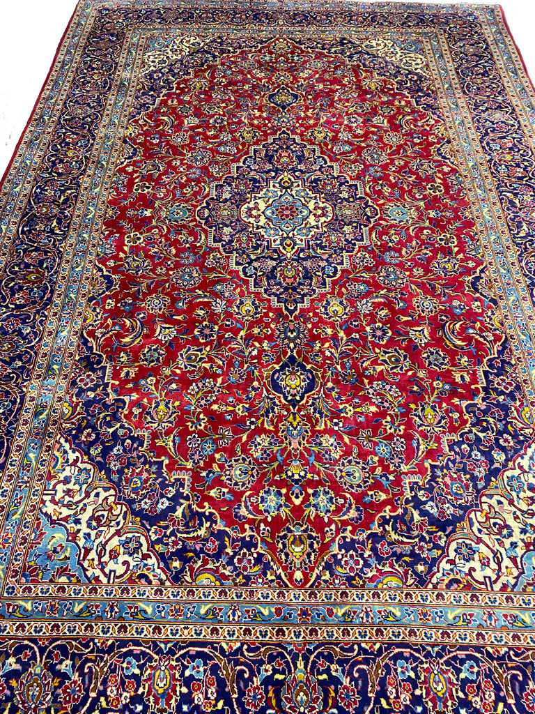 9.8 x 14.6 Genuine Persian Kashan Rug Traditional Red Blue #F-6832