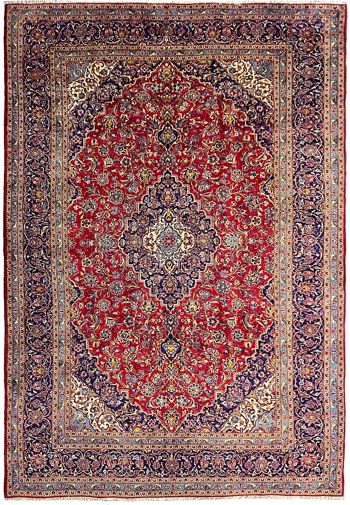 9.8 x 14.6 Genuine Persian Kashan Rug Traditional Red Blue #F-6832